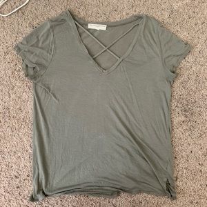 Olive Green Urban Outfitters cross neck tee